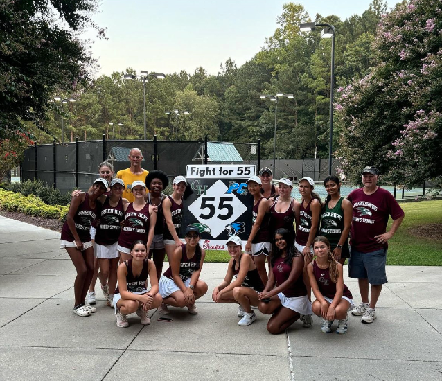 The varsity team poses for a picture after Fight For 55 success. Photo via @ ghwtennis on instagram.
